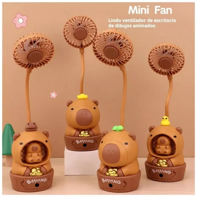 پنکه رومیزی و چراغ خواب شارژی کاپی بارا (capybara) دارای تراش مخزن دار