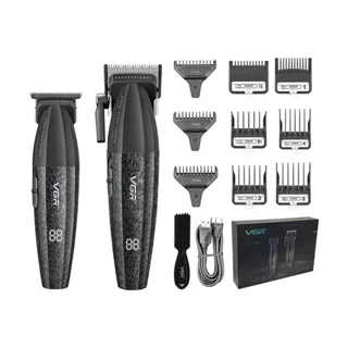 اقلام درون جعبه ست حرفه‌ای ماشین اصلاح و خط زن وی جی آر مدل V-640