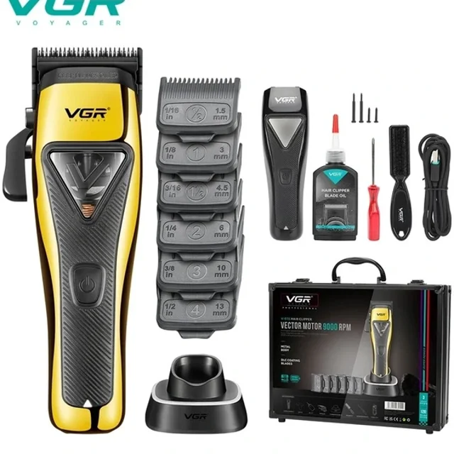 اقلام درون جعبه ماشین اصلاح سر و صورت حرفه‌ای وی جی آر مدل V-015