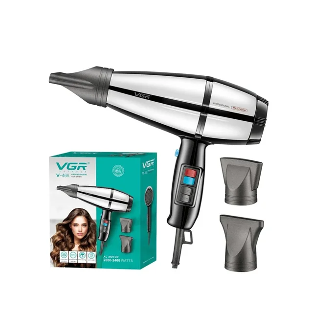 اقلام درون جعبه سشوار حرفه‌ای وی جی آر مدل VGR V-466 با موتور AC پرقدرت 2400 وات