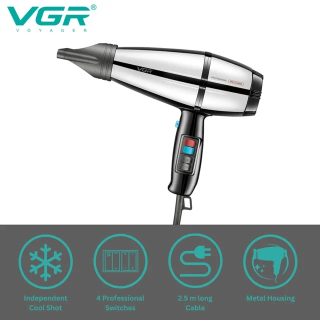 مشخصات سشوار حرفه‌ای وی جی آر مدل VGR V-466 با موتور AC پرقدرت 2400 وات