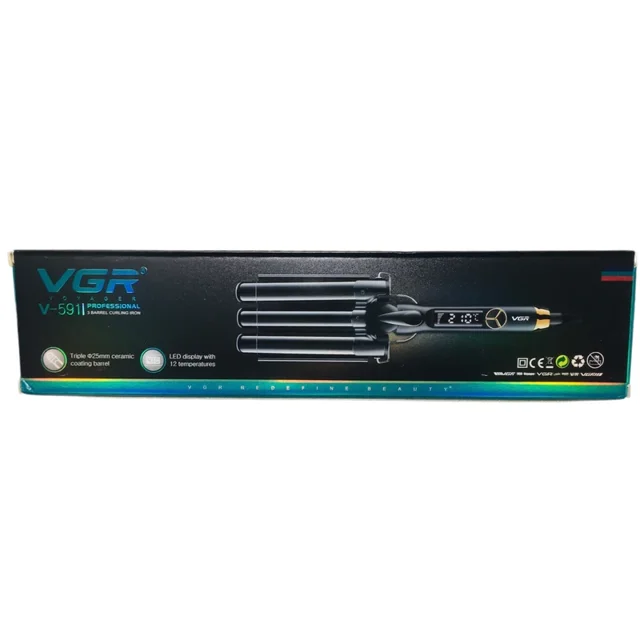تصویر جعبه فر کننده مو وی جی آر مدل VGR V-591 سه لوله‌ای با روکش سرامیکی و نمایشگر LED