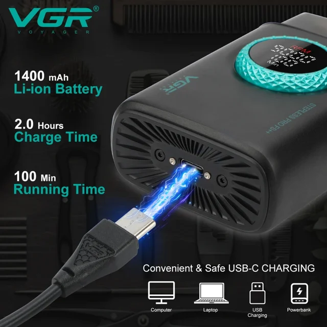 باتری و شارژر ماشین اصلاح صفرزن وی جی آر مدل VGR V-377 با تیغه فویلی دوگانه و بدنه فلزی