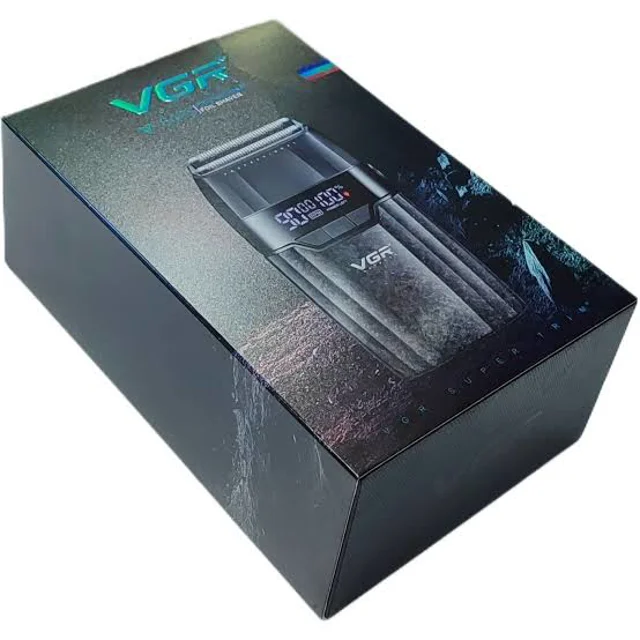 تصویر جعبه ماشین اصلاح صفرزن وی جی آر مدل VGR V-640S با تیغه فویلی دوگانه و بدنه فلزی