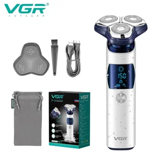 تصویر اقلام همراه شیور صورت وی جی آر مدل VGR V-328 با سیستم اصلاح سه‌بعدی و نمایشگر LED