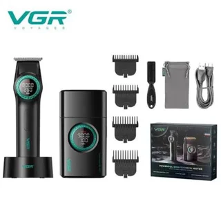 ست حرفه‌ای آرایشگری وی جی آر مدل VGR V-001 + V-977 + V-377 سه‌کاره با ماشین اصلاح، خط زن و شیور