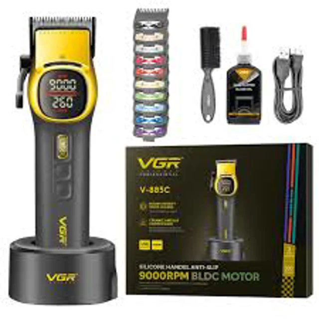 اقلام همراه ماشین اصلاح حرفه‌ای وی جی آر مدل VGR V-885C با موتور BLDC و باتری 4600 میلی‌آمپرساعت