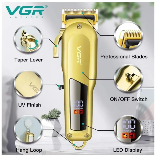 ماشین اصلاح سر و صورت VGR مدل V-278 حرفه‌ای شارژی با نمایشگر دیجیتال