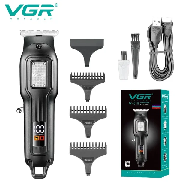 ماشین اصلاح و خط زن VGR مدل V-918 حرفه‌ای با تیغه T شکل و نمایشگر LED